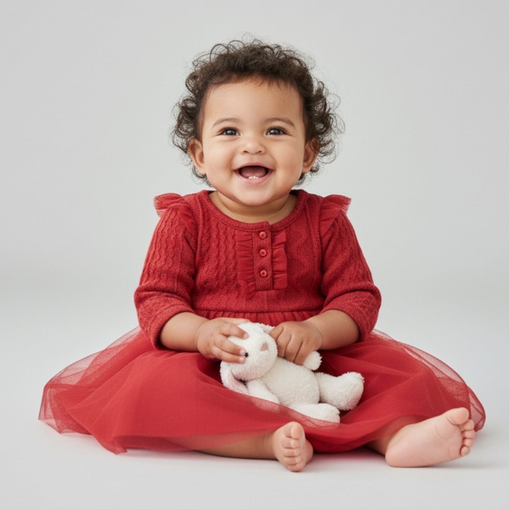 Mia & Mimi Red Ruffle Long Sleeve Formal Baby Dress Size 6-9M